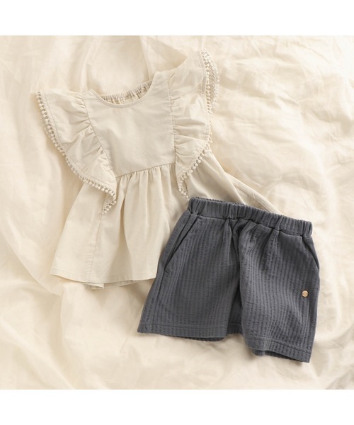 apres les cours（アプレレクール）の「ラッフルチュニック＆サッカーショートパンツSET（チュニック・キッズ・アイボリー/イエロー・80/90/100/110/120/130）」の2枚目の写真