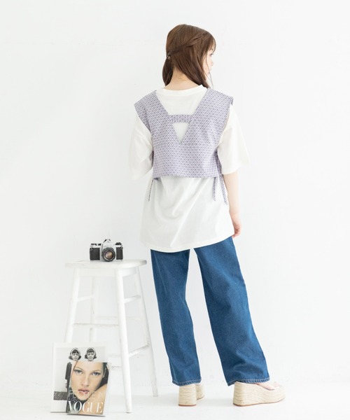 Mysa&Liina（ミーサリーナ）の「ジャガードビスチェＴシャツセット（Tシャツ/カットソー・レディース・ブラック/アイボリー/ラベンダー・M）」の7枚目の写真