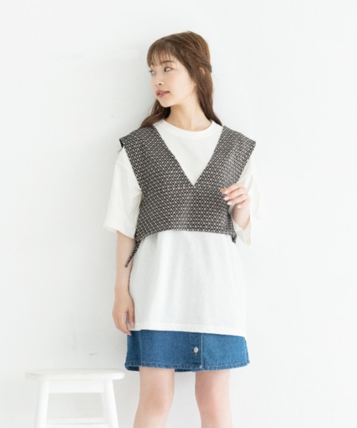 Mysa&Liina（ミーサリーナ）の「ジャガードビスチェＴシャツセット（Tシャツ/カットソー・レディース・ブラック/アイボリー/ラベンダー・M）」の14枚目の写真