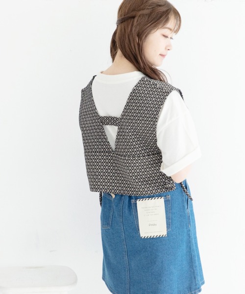 Mysa&Liina（ミーサリーナ）の「ジャガードビスチェＴシャツセット（Tシャツ/カットソー・レディース・ブラック/アイボリー/ラベンダー・M）」の15枚目の写真