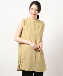 She's Closet | ノースリーブ肩タックノーカラーミドル丈ジレベスト(チュニック)