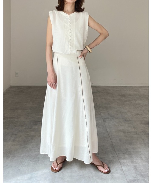 She's Closet（シーズクローゼット）の「ノースリーブ肩タックノーカラーミドル丈ジレベスト（チュニック・レディース・オリーブ/ブラック/ベージュ/アイボリー・FREE）」の14枚目の写真