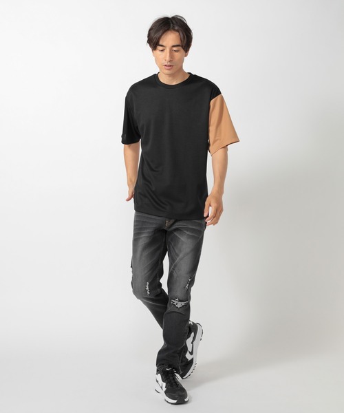 UNION STATION（ユニオンステーション）の「ポンチ切り替えアシンメトリーTシャツ（Tシャツ/カットソー・メンズ・ホワイト系その他/ブラック系その他・L/LL/M）」の4枚目の写真