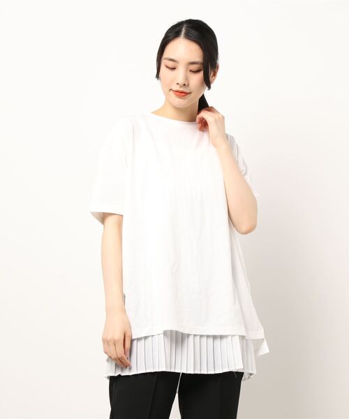 earth music&ecology（アースミュージックアンドエコロジー）の「SET2点バックスリットカットソー+プリーツインナー ＊（Tシャツ/カットソー・レディース・ブラック/オフホワイト/サックスブルー・FREE）」の7枚目の写真