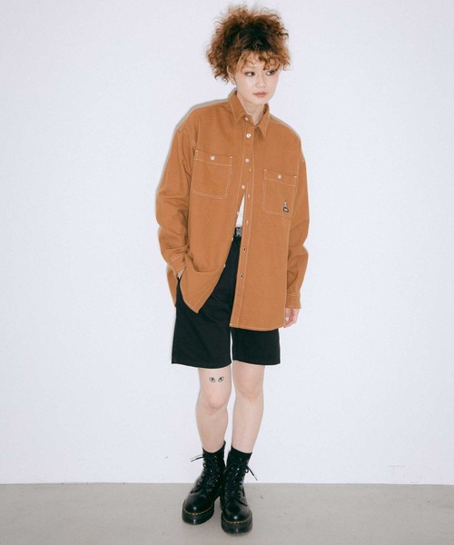 X-girl（エックスガール）の「FACE HEAVYWEIGHT FLANNEL SHIRT（シャツ/ブラウス・レディース・ブラック/ブラウン/オレンジ/グリーン・S/M）」の6枚目の写真