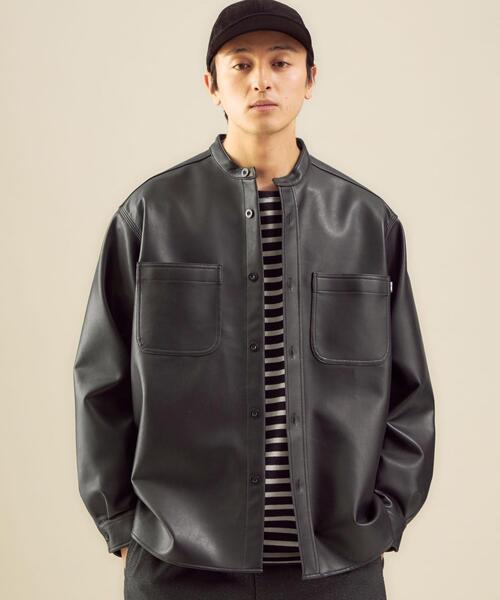 BIG MAC（ビッグマック）の「【別注】＜BIG MAC×green label relaxing＞ フェイクレザー バンドカラー シャツ ジャケット（ノーカラージャケット・メンズ・ブラック・M/L）」の3枚目の写真