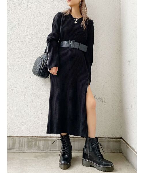 GYDA（ジェイダ）の「ZIPスリットLONG ニット ワンピース（ワンピース・レディース・ベージュ/ブラック・FREE）」の7枚目の写真