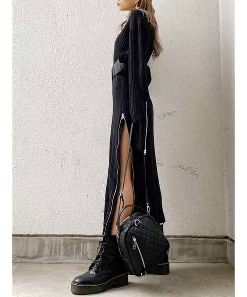 GYDA（ジェイダ）の「ZIPスリットLONG ニット ワンピース（ワンピース・レディース・ベージュ/ブラック・FREE）」の10枚目の写真