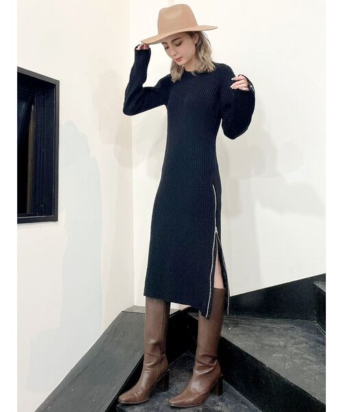 GYDA（ジェイダ）の「ZIPスリットLONG ニット ワンピース（ワンピース・レディース・ベージュ/ブラック・FREE）」の15枚目の写真