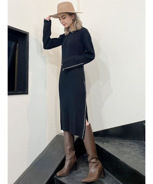 GYDA（ジェイダ）の「ZIPスリットLONG ニット ワンピース（ワンピース・レディース・ベージュ/ブラック・FREE）」の17枚目の写真