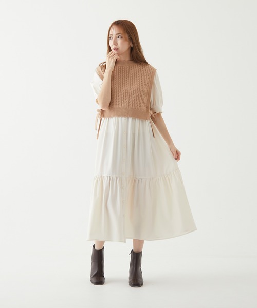 BE RADIANCE（ビーラディエンス）の「ニットベスト付きロングワンピ（ワンピース・レディース・ブラウン/ベージュ/ブラック・FREE）」の3枚目の写真