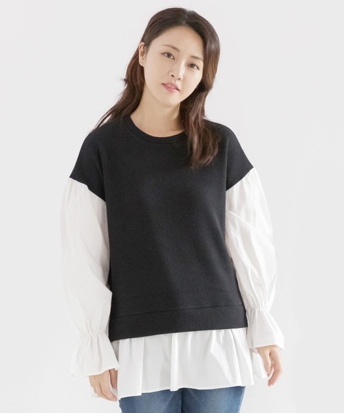Bee des Bee（ビーデスビー）の「レイヤード風トップス（Tシャツ/カットソー・レディース・ブラック/ネイビー・フリー）」の2枚目の写真