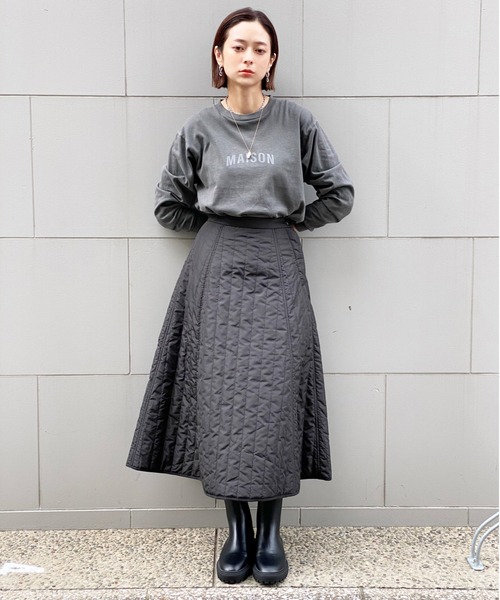ottilie（オティーリエ）の「中綿キルトフレアースカート（スカート・レディース・ブラック/カーキ・FREE）」の2枚目の写真