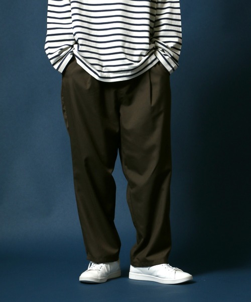 ANPAS(アンパス)の「TR Wide Tapered Pants/TR ワイドテーパードパンツ スラックス カラーパンツ(スラックス・メンズ・ブラック/ベージュ/オリーブ/チェック/グレイッシュベージュ/グレイッシュブルー/ベージュ系その他/グリーン/カーキ/モカ/ブルー・LL/M/L)」の6枚目の写真