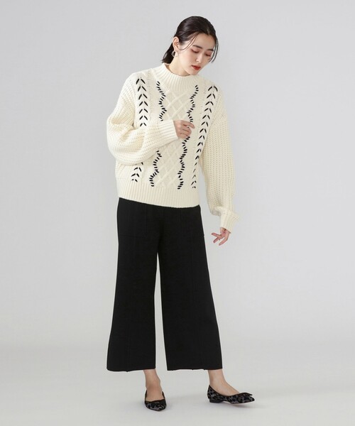 CAST:（キャストコロン）の「セミワイドニットパンツ（その他パンツ・レディース・オフホワイト/ブラック/ブラウン系その他5・M/S/L）」の9枚目の写真