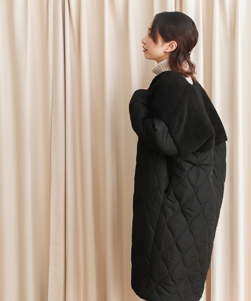 Social GIRL（ソーシャルガール）の「ボア切替キルティングコート（ノーカラーコート・レディース・ブラック/カーキ/キャメル/グレイッシュベージュ・M/S/L）」の10枚目の写真