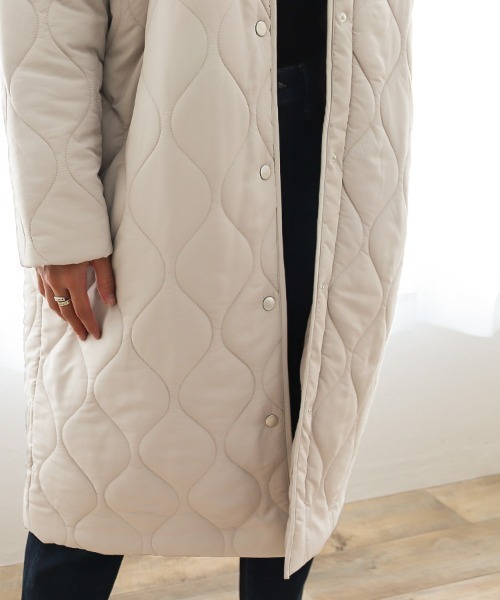 Social GIRL（ソーシャルガール）の「ボア切替キルティングコート（ノーカラーコート・レディース・ブラック/カーキ/キャメル/グレイッシュベージュ・M/S/L）」の13枚目の写真