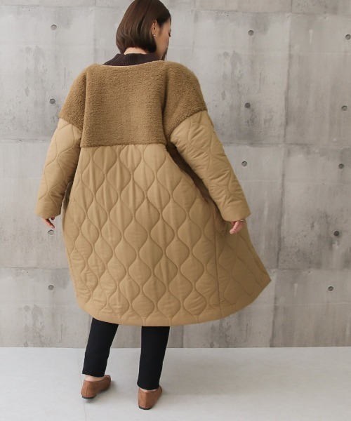 Social GIRL（ソーシャルガール）の「ボア切替キルティングコート（ノーカラーコート・レディース・ブラック/カーキ/キャメル/グレイッシュベージュ・M/S/L）」の9枚目の写真
