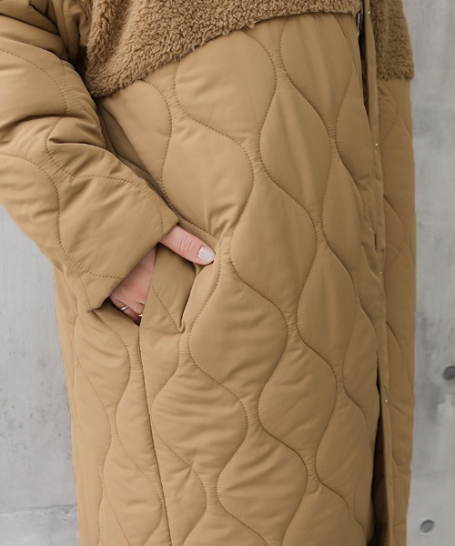 Social GIRL（ソーシャルガール）の「ボア切替キルティングコート（ノーカラーコート・レディース・ブラック/カーキ/キャメル/グレイッシュベージュ・M/S/L）」の8枚目の写真
