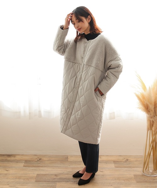 Social GIRL（ソーシャルガール）の「ボア切替キルティングコート（ノーカラーコート・レディース・ブラック/カーキ/キャメル/グレイッシュベージュ・M/S/L）」の18枚目の写真