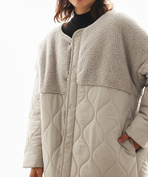 Social GIRL（ソーシャルガール）の「ボア切替キルティングコート（ノーカラーコート・レディース・ブラック/カーキ/キャメル/グレイッシュベージュ・M/S/L）」の20枚目の写真