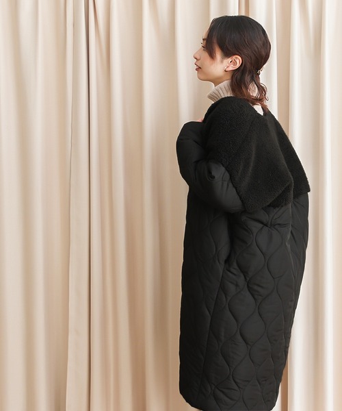 Social GIRL（ソーシャルガール）の「ボア切替キルティングコート（ノーカラーコート・レディース・ブラック/カーキ/キャメル/グレイッシュベージュ・M/S/L）」の14枚目の写真