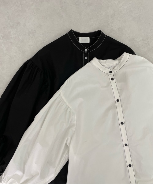 LE MORE(リモア)の「バルーンスリーブステッチブラウス(シャツ/ブラウス・レディース・ブラック/アイボリー・FREE)」の2枚目の写真