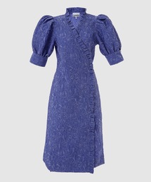 3D Jacquard Wrap Ruffle Dress
