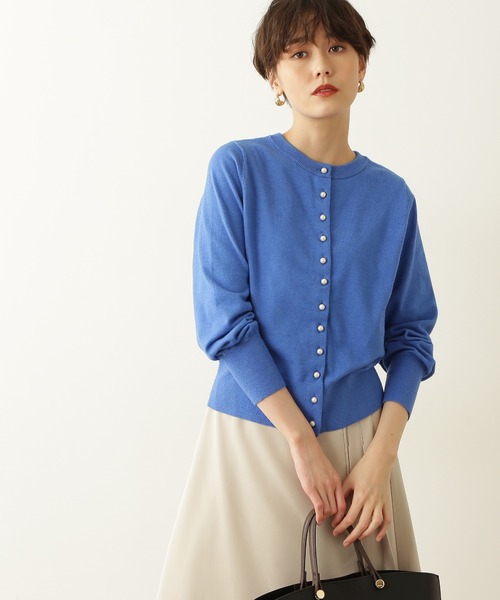 N.（N. Natural Beauty Basic）（エヌエヌナチュラルビューティーベーシック）の「◆パールボタンニットカーディガン（カーディガン/ボレロ・レディース・ネイビー/オフホワイト/グリーン/ブルー・MEDIUM）」の4枚目の写真