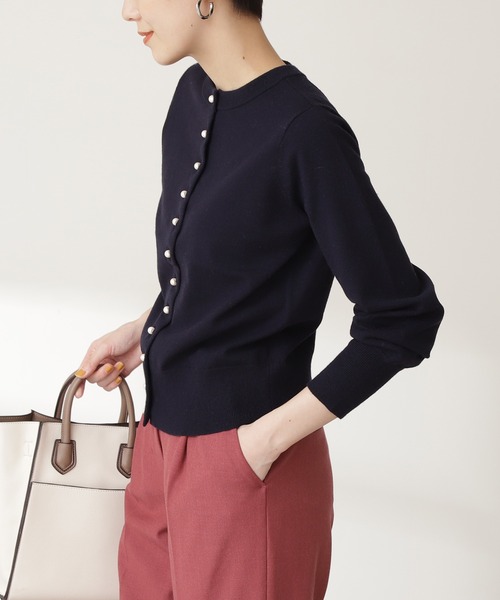 N.（N. Natural Beauty Basic）（エヌエヌナチュラルビューティーベーシック）の「◆パールボタンニットカーディガン（カーディガン/ボレロ・レディース・ネイビー/オフホワイト/グリーン/ブルー・MEDIUM）」の12枚目の写真