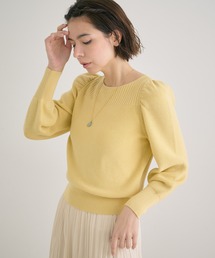 ANAYI | ウールシルク片畦ボートネックパフプルオーバー(ニット/セーター)