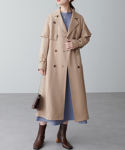 natural couture(ナチュラルクチュール)の「着回し力抜群◎ケープ付きレディトレンチコート(トレンチコート・レディース・ベージュ/ピンク/モカ・FREE)」の14枚目の写真