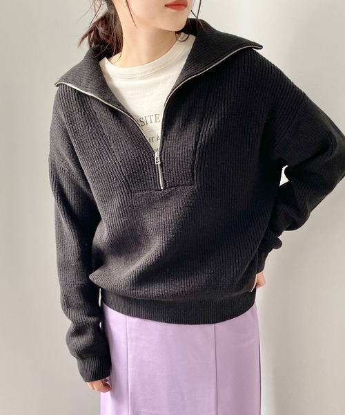 LOWRYS FARM（ローリーズファーム）の「ハイＺＩＰニットプルオーバー　265521（ニット/セーター・レディース・アイボリー/ブラック/グリーン・FREE）」の3枚目の写真