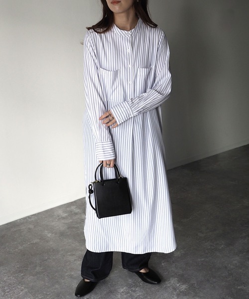 Riberry（リベリー）の「タックストライプシャツワンピース（シャツワンピース・レディース・グレー/ラベンダー・MEDIUM）」の7枚目の写真