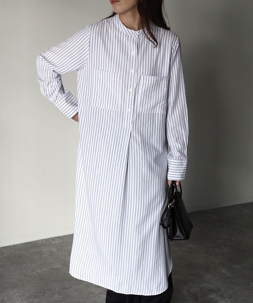 Riberry（リベリー）の「タックストライプシャツワンピース（シャツワンピース・レディース・グレー/ラベンダー・MEDIUM）」の12枚目の写真