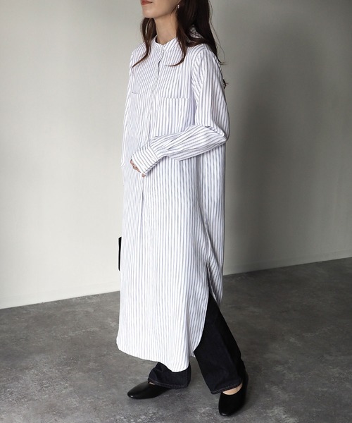 Riberry（リベリー）の「タックストライプシャツワンピース（シャツワンピース・レディース・グレー/ラベンダー・MEDIUM）」の9枚目の写真