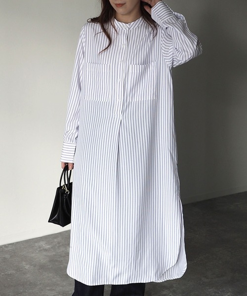 Riberry（リベリー）の「タックストライプシャツワンピース（シャツワンピース・レディース・グレー/ラベンダー・MEDIUM）」の11枚目の写真