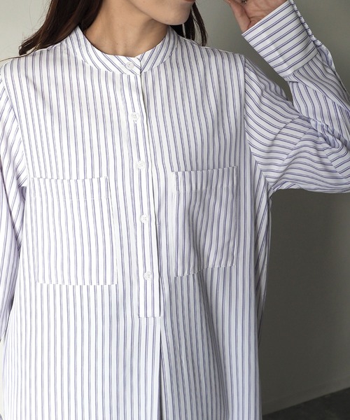 Riberry（リベリー）の「タックストライプシャツワンピース（シャツワンピース・レディース・グレー/ラベンダー・MEDIUM）」の16枚目の写真