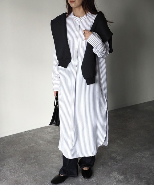 Riberry（リベリー）の「タックストライプシャツワンピース（シャツワンピース・レディース・グレー/ラベンダー・MEDIUM）」の14枚目の写真