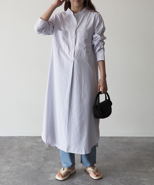Riberry（リベリー）の「タックストライプシャツワンピース（シャツワンピース・レディース・グレー/ラベンダー・MEDIUM）」の22枚目の写真