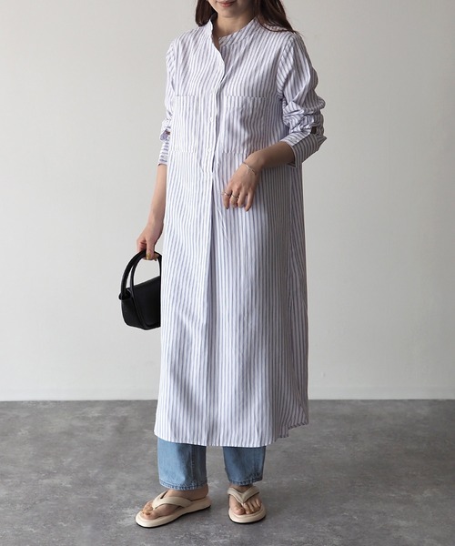 Riberry（リベリー）の「タックストライプシャツワンピース（シャツワンピース・レディース・グレー/ラベンダー・MEDIUM）」の21枚目の写真