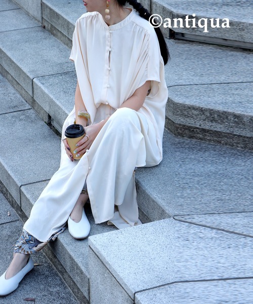 antiqua(アンティカ)の「とろみ生地フレンチスリーブワンピース(ワンピース・レディース・ブラック/イエロー/ホワイト系その他/ピンク系その他・FREE)」の2枚目の写真