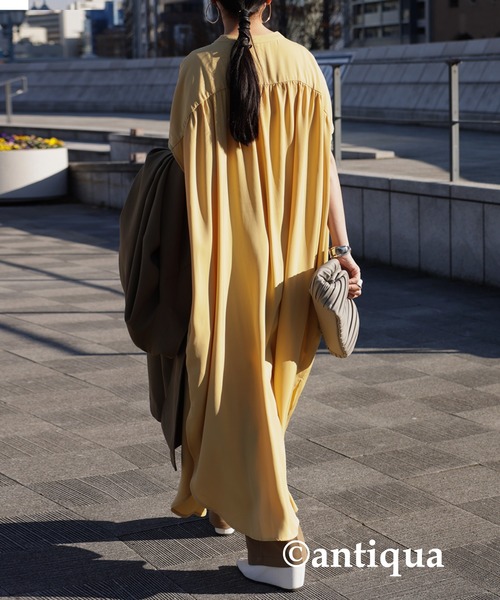 antiqua(アンティカ)の「とろみ生地フレンチスリーブワンピース(ワンピース・レディース・ブラック/イエロー/ホワイト系その他/ピンク系その他・FREE)」の3枚目の写真