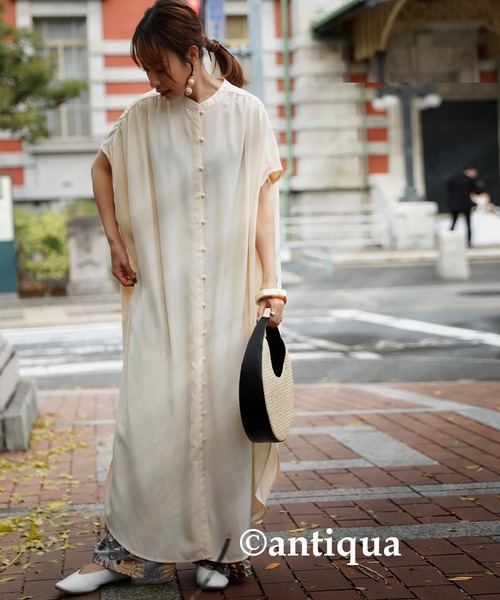 antiqua(アンティカ)の「とろみ生地フレンチスリーブワンピース(ワンピース・レディース・ブラック/イエロー/ホワイト系その他/ピンク系その他・FREE)」の9枚目の写真