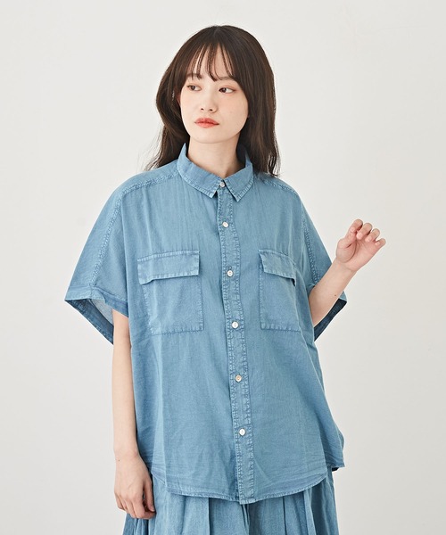 CUBE SUGAR(キューブシュガー)の「インド綿ボイルアシッド加工半袖無地バルーンシャツ(シャツ/ブラウス・レディース・ライトグレー/ブラック/レッド/ブルー・M)」の4枚目の写真