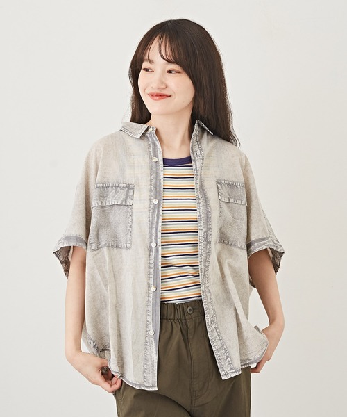 CUBE SUGAR(キューブシュガー)の「インド綿ボイルアシッド加工半袖無地バルーンシャツ(シャツ/ブラウス・レディース・ライトグレー/ブラック/レッド/ブルー・M)」の3枚目の写真