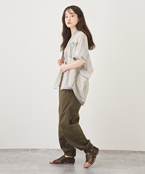 CUBE SUGAR(キューブシュガー)の「インド綿ボイルアシッド加工半袖無地バルーンシャツ(シャツ/ブラウス・レディース・ライトグレー/ブラック/レッド/ブルー・M)」の7枚目の写真