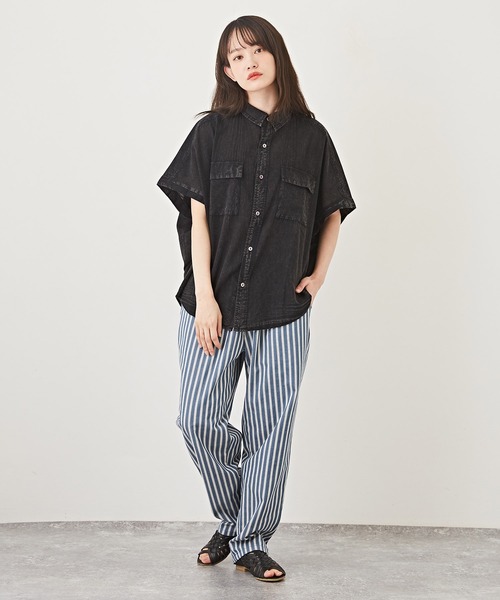 CUBE SUGAR(キューブシュガー)の「インド綿ボイルアシッド加工半袖無地バルーンシャツ(シャツ/ブラウス・レディース・ライトグレー/ブラック/レッド/ブルー・M)」の10枚目の写真