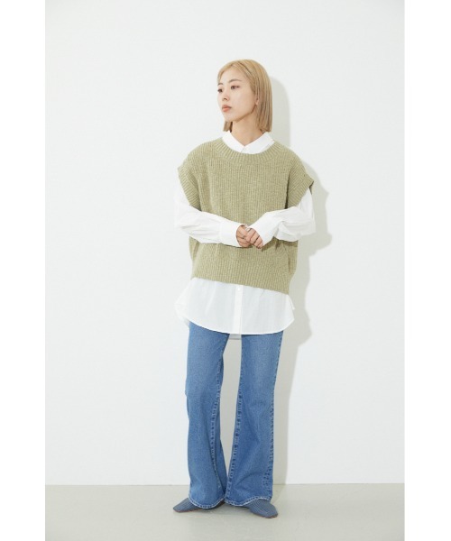 BLACK BY MOUSSY（ブラックバイマウジー）の「slub aze knit vest（スラブアゼニットベスト）（ベスト・レディース・カーキ/オフホワイト/ブラック・FREE）」の6枚目の写真