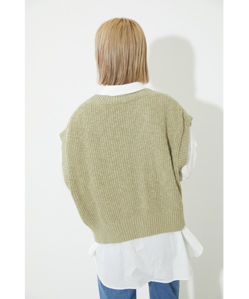 BLACK BY MOUSSY（ブラックバイマウジー）の「slub aze knit vest（スラブアゼニットベスト）（ベスト・レディース・カーキ/オフホワイト/ブラック・FREE）」の8枚目の写真